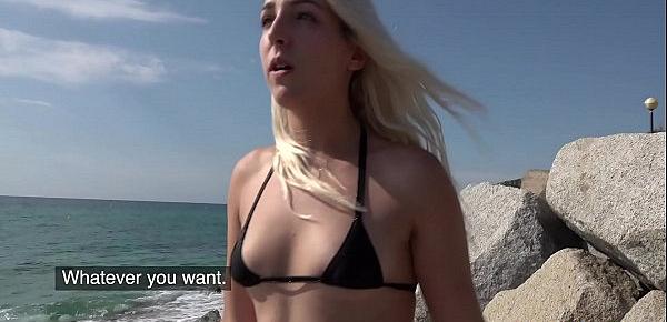  Public Agent Blonde Liz Rainbow fucked on the beach in a bikini